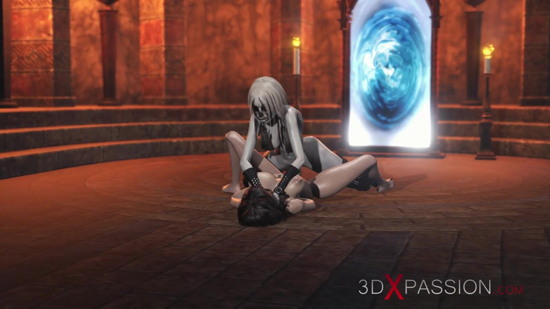 3dxpassion-transgender: 3d-schwanz-hexe fickt ein sexy mädchen im dunklen schloss