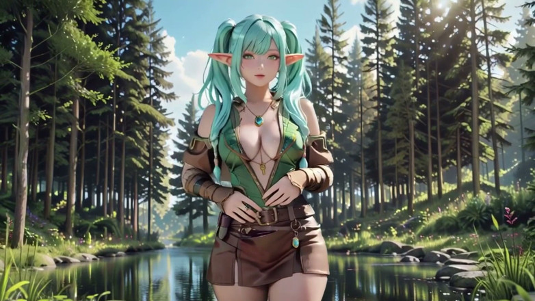 Seraphina Vale: Forest Fantasy! Blue Elf Kneeling, Green Elf Teasing, Sun-dappled Magic &amp;...