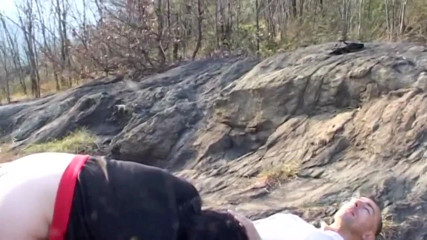 Real Home Made: Big tits brunette banged in threesome outdoor