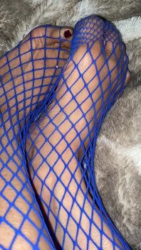 Purple Fishnet on Asian with Tiny Feet and Long Toes