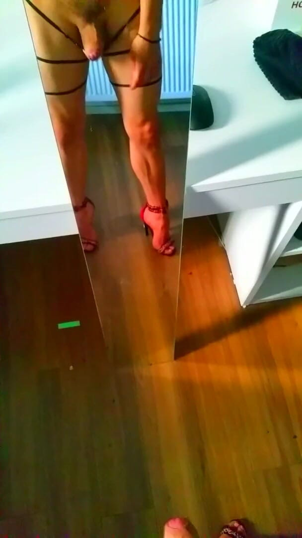 KittyHot: Sissy goddess stroking her fat cock on high heels