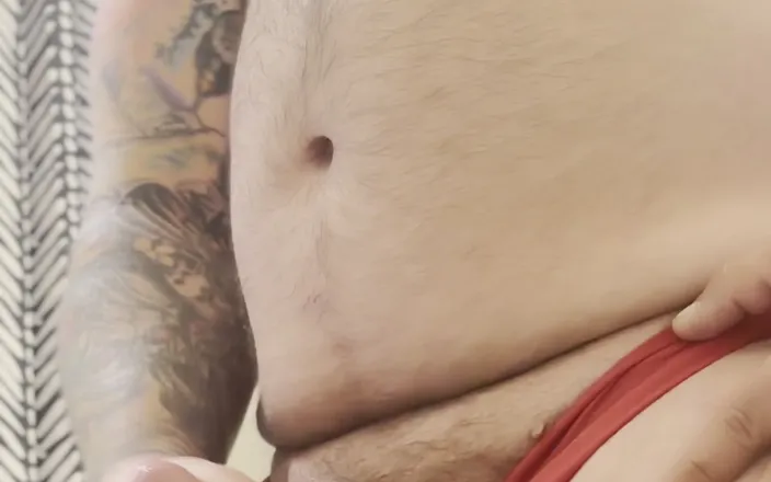 TattedRockerBear: Red Underwear with a Cumshot