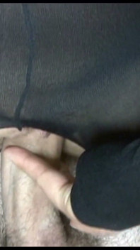Black catsuit nylon footjob