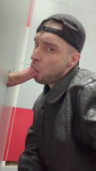 Scally Chav Boy in Leather Jacket Try Glory Hole in the First Time
