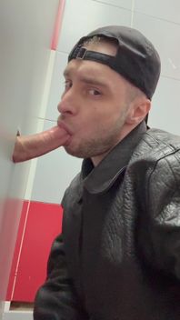 Scally Chav Boy in Leather Jacket Try Glory Hole in the First Time