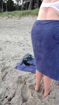 POV. You Watch as a Busty Model, of Your Presence, Strips Naked on the Beach, Bathes, and Plays in the Sand.