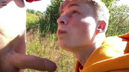 Matty And Aiden: Twink Aiden sucks his friend Matty outdoor