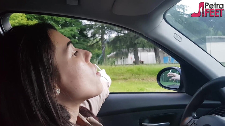 Smokin Fetish: Petra loves to smoke ciggaretes in her car