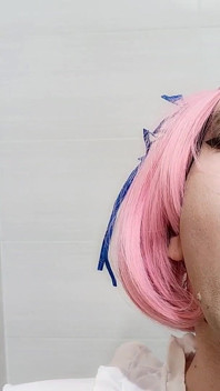 Shemale with Pink Hair in Maid Anime Cosplay Rides Your Dick