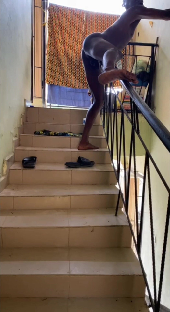 Black shooterr: Having Fun Sex at the Staircase