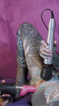 Anal Fuckmachine Destroys Cute Tattoo Girls Asshole - Lesbian Squirt Action