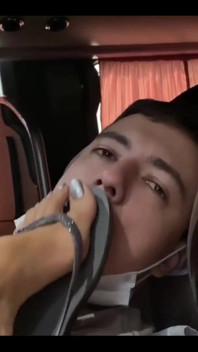 Passenger Cum on Pants While Licking Kiffa`s Flip Flops and Feet.