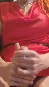 Having a Wank Break at Work in Some Sexy Red Satin