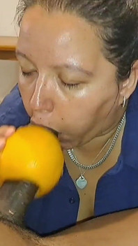 Sucking Big Black Cock With Grapefruit Making Him Moan and Groan