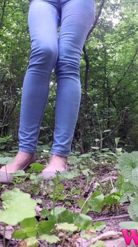 Skinny Brunette in the Woods Desperate to Pee Wet Her Pants