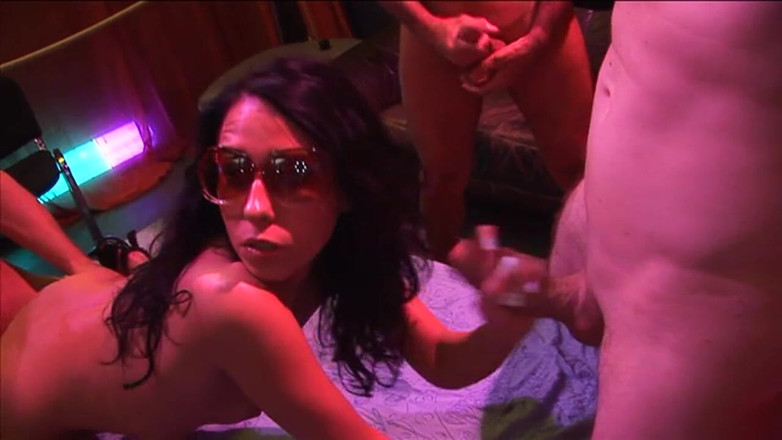 Lucky Cooch: Brunette Babe Squirts Wildly From Group Fingering Frenzy