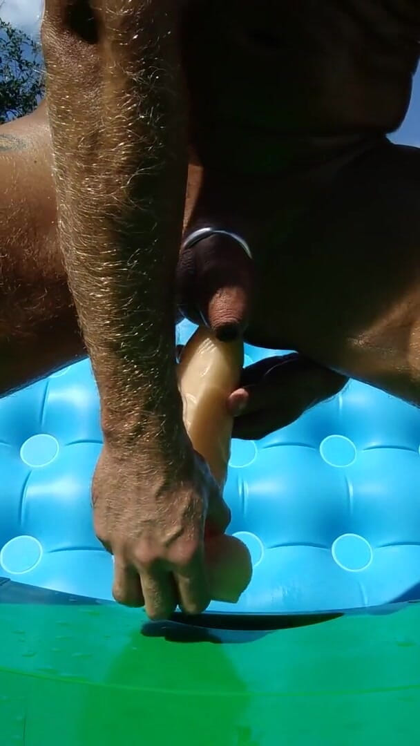Latex Toys: Riding on a monster cock