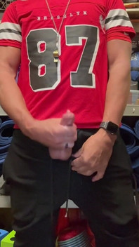 Jockdad87 Shoots a Load of Cum in His #87 Jersey