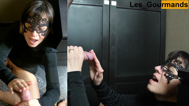 Les Gourmands: MILF in sexy schwarzem outfit nimmt große gesichtsbesamung, während sie...