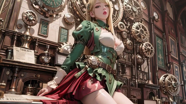 Seraphina Vale: سكرتيرة شقراء ستيمبانك! يطرح كسول وسط التروس العملاقة