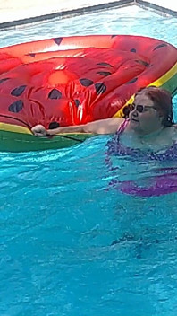 Short Video of BBW Nurse Vicki Floating on Her Huge Watermelon