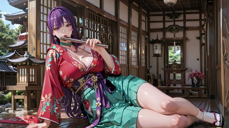 Seraphina Vale: Fioletowe włosy Kimono Girl prywatny poranek! Czerwono-zielone starcie jest szalone.
