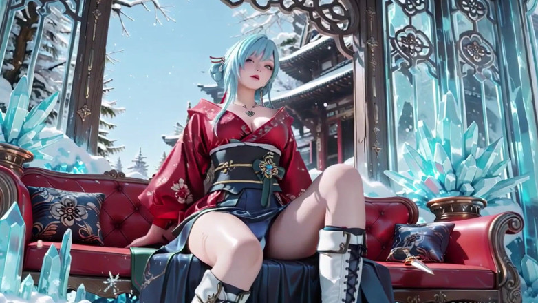 Seraphina Vale: Ice Throne! Tante seksi rambut perak dengan gaun warna merah...