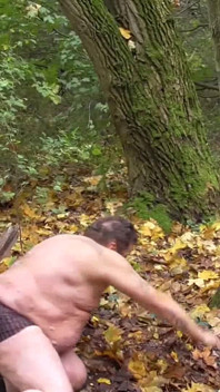 German Proll Doms Kick Old Slave Outdoor