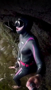 Neoprene Wetsuit & Dive Mask Masturbation by the Sea