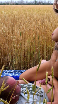 Amateur Couple Sex in a Wheat Field, Cum in Pussy, Cum Swapping, Cum Clean up, Snowballing