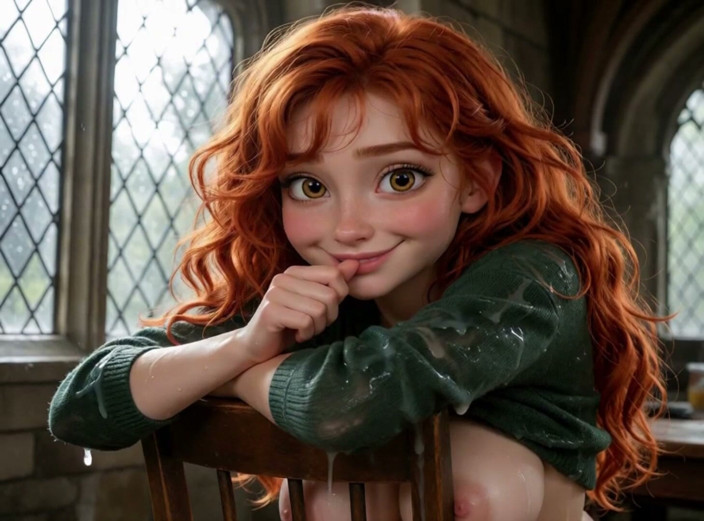 My night collection: Beautiful Redhead Seducing at the Magic College (ai-generated)