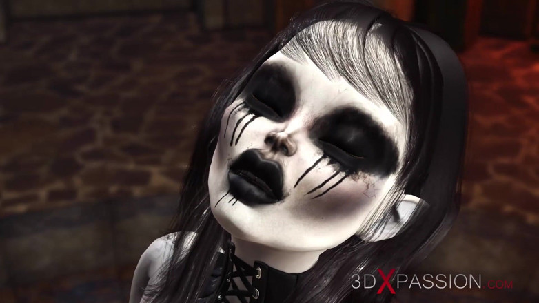 3dxpassion-transgender: Sexy 3D dickgirls tvrdě šukají sexy otrokyni v rituální místnosti
