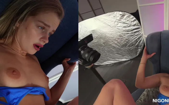 NIGONIKA: Hottie in het blauw krijgt pik in stoel