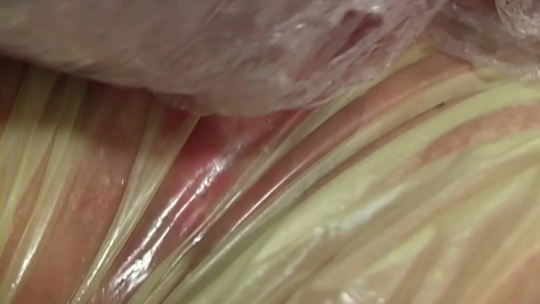 KINKIKLUB: Blonde MILF in Raincoat Sucks Plastic Wrapped Cock