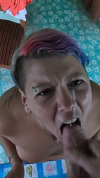 Cock Sucking with Cum Swallow, Standing on Table #2
