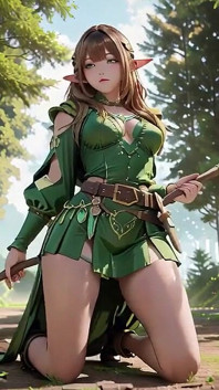 Elf hijau dalam rahsia hutan! Gaze Melutut Di Bawah Cahaya Matahari Dappled, Usikan Mimpi Dengan Hujung Jari Menyentuh Bibirnya
