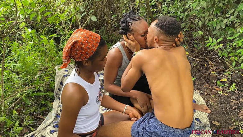 African Beauties: Outdoor Jungle 3-some with 2 Bisexual Chicks and a BBC