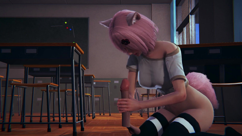 Waifu club 3D: Neko collegegirl jerks off your cock