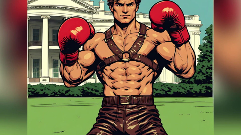 Erotic Man: White House Lawn Fighter Bulge Comic Style Art