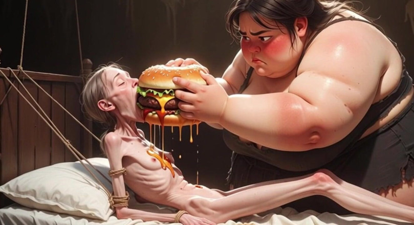 YOUR BEST FANTASY: Fată extrem de slabă hrănită de ssbbw masiv - contrast extrem...