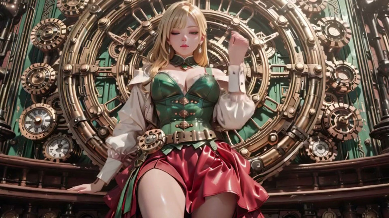 Seraphina Vale: Steampunk Blonde Secretary! Lazy Poses Amidst Giant Gears