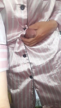 Satin Pajamas Dress Fetish Crossdresser Masturbation Cum