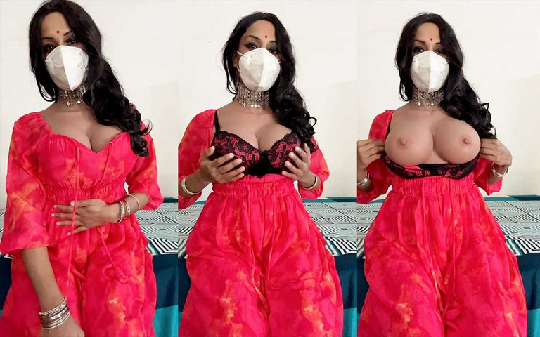 Big Boobs Crossdresser in Red Dress (Anushka Crossy)