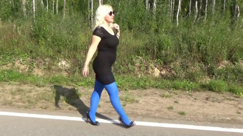 Nylon-Heels: Modré punčocháče