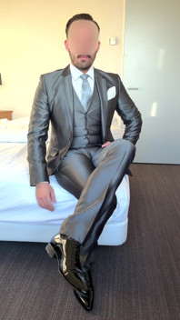 Suited Groom Jerks off in Hotel Room