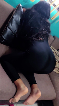 Housewife with Bare Feet and Tight Yoga Pants Is Waiting for You to Fulfill Your Desires