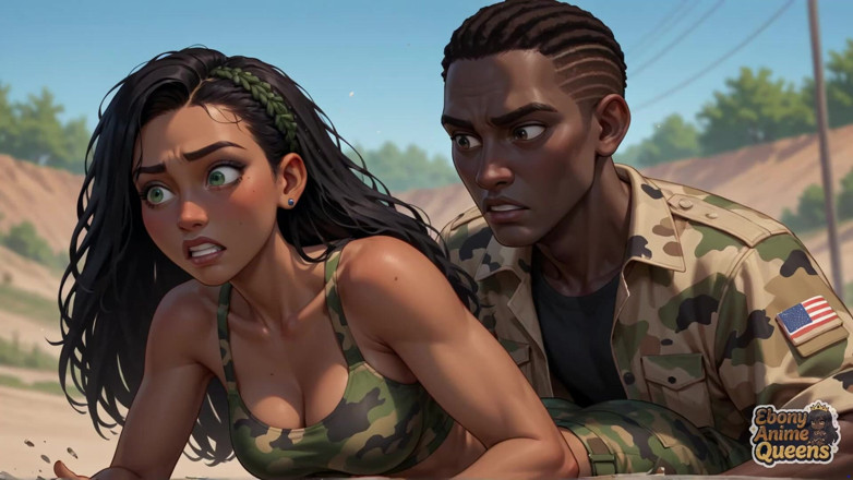 Ebony Anime Queens: Cette fille espièce à la chatte sombre est allongée sur la...