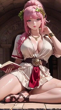 Blonde Queen! Private Morning Reading in the Roman Court, Silk Stockings Crossed, Forbidden Lip Touch!