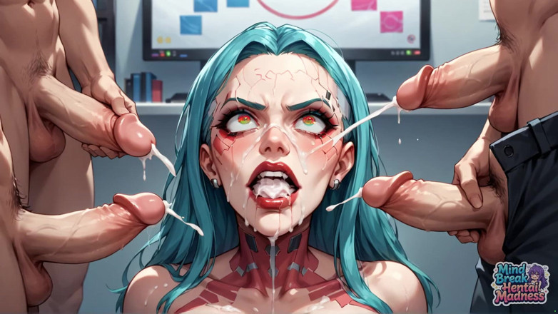 Mind Break Hentai Madness: Kancelářská orgie: prasklá modrovlasá MILFka dostane dvojitou penetraci pauza mysli