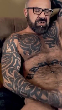 Barebackthathole Hairy inked Stepdaddy Marc Angelo masturbates